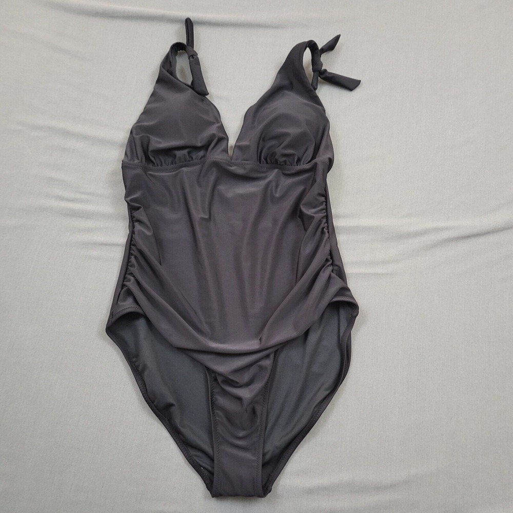 Old Navy Womens Deep V Tie One Piece Swimsuit Ebony‎ Black XL 824927-02